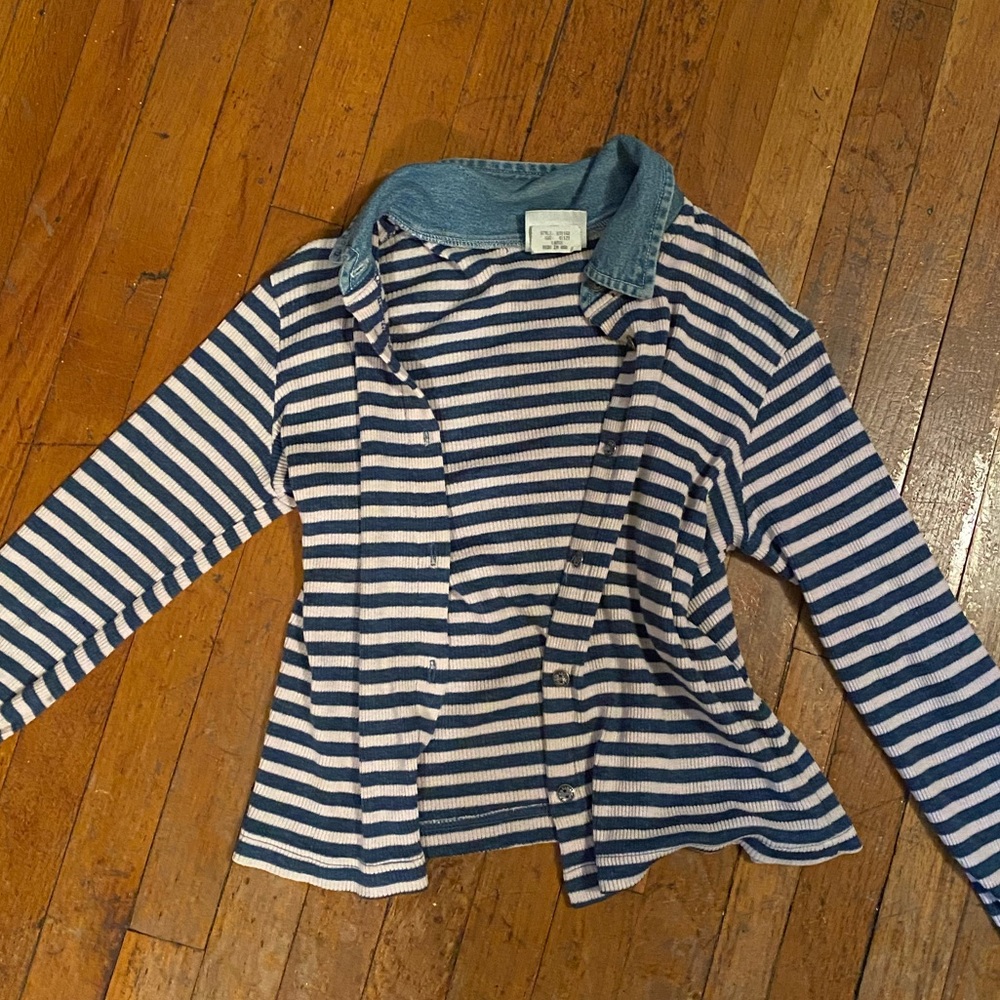 90s Striped Button Top